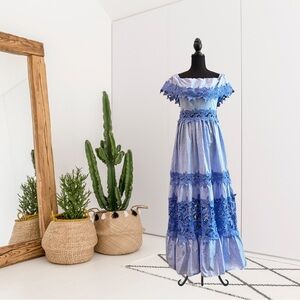 Venus Off Shoulder Crochet Trim Plaid Maxi Dress